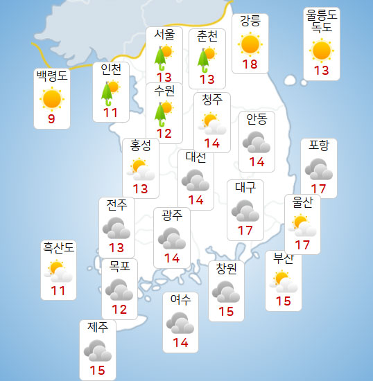 12일 낮 날씨 전망